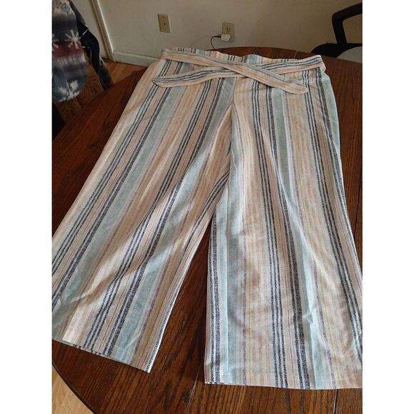 Size 22/24WP C Est 1946 Pastel Striped Wide Leg Capri High Rise Casual Pants - Picture 1 of 3